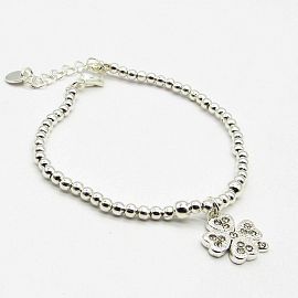 PULSERA BOLITAS TREBOL PIEDRA /ACERO BLANCO